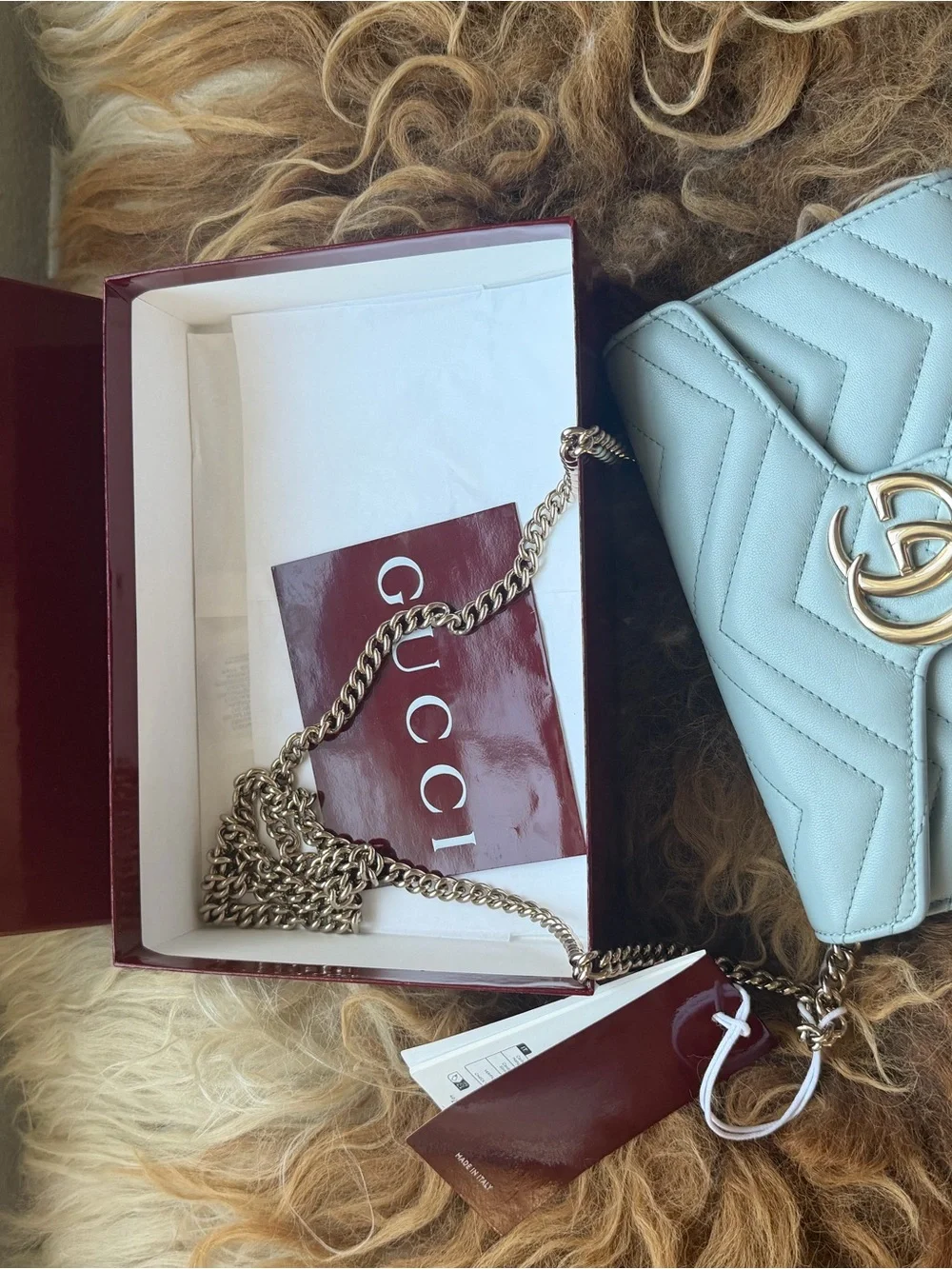Gucci Pale Blue GG Marmont Quilted Crossbody Wallet
